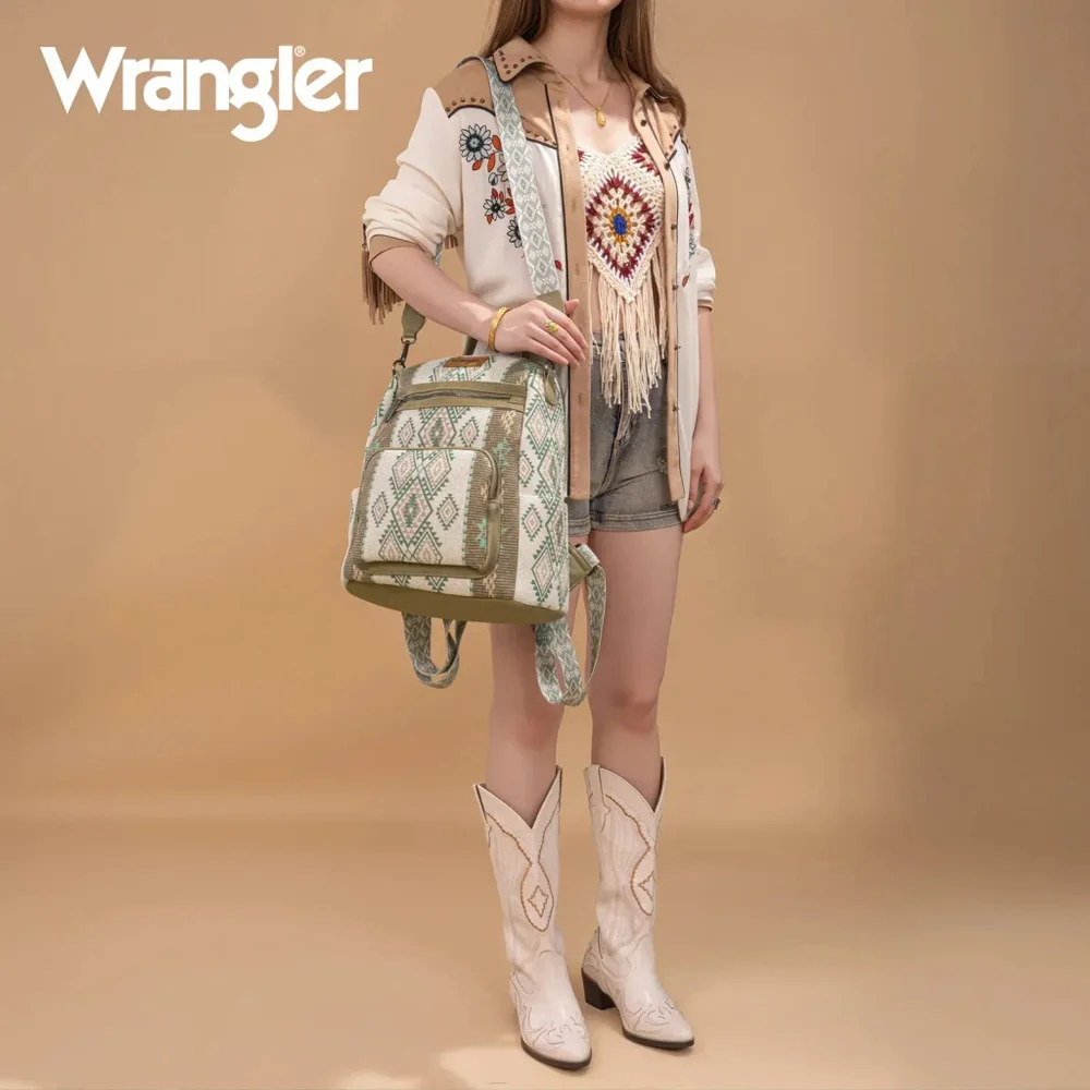 Wrangler Aztec Print Backpack/Crossbody -Green